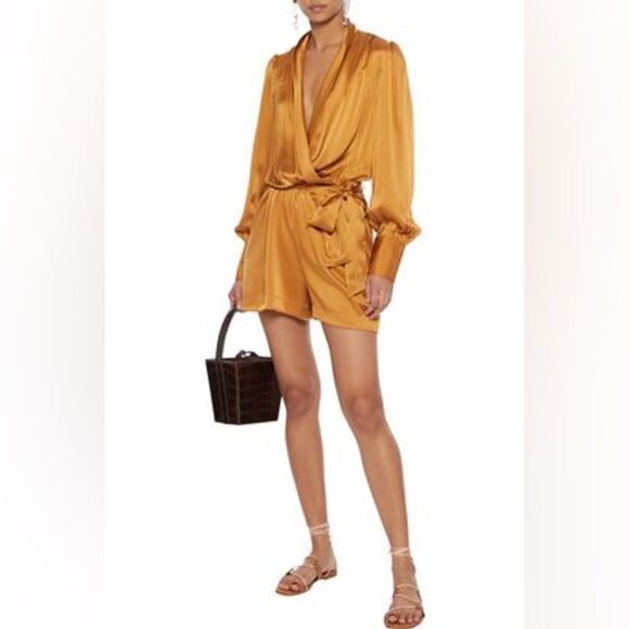 ZIMMERMANN Wrap-effect Silk-charmeuse Playsuit In Saffron (No Belt) Size 1 - Picture 1 of 6